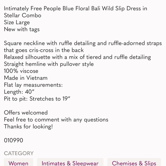 Free People! Intimately Blue Floral Bali Wild Slip Dress In Stellar Combo NWT! - Picture 12 of 12